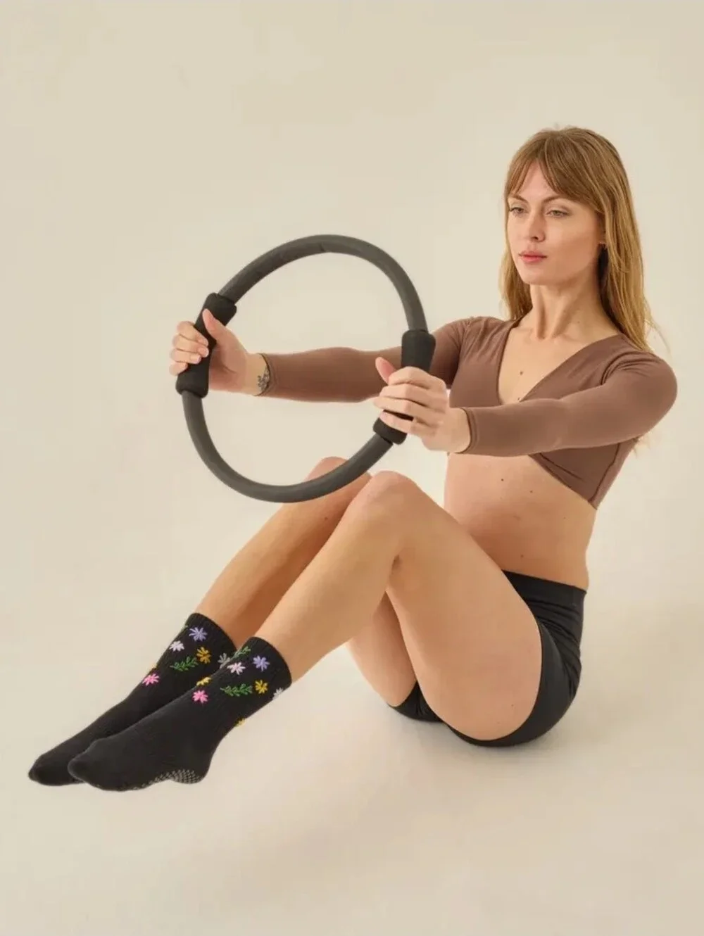 The Wild Black Floral Grip Socks for Women
